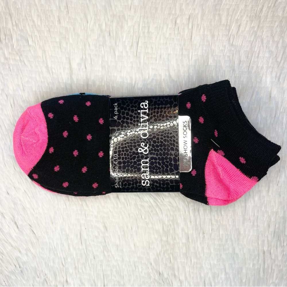 Pink black blue polka dot colorful 6 pairs socks
